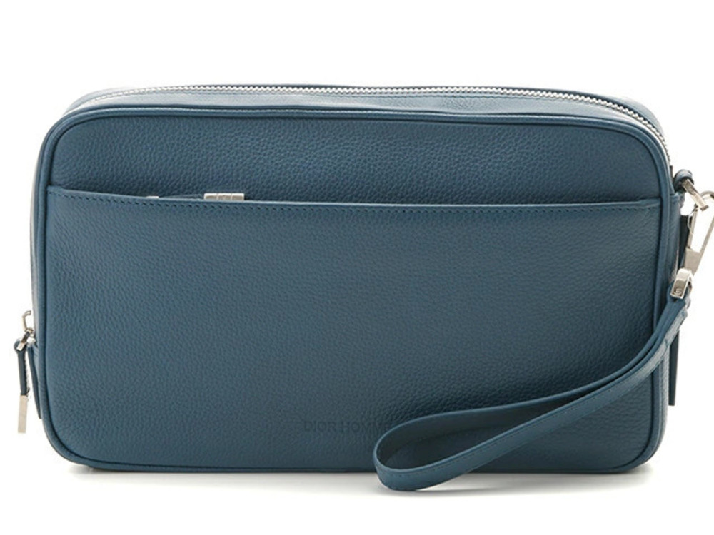 Christian Dior Homme Clutch Bag Navy Blue Leather